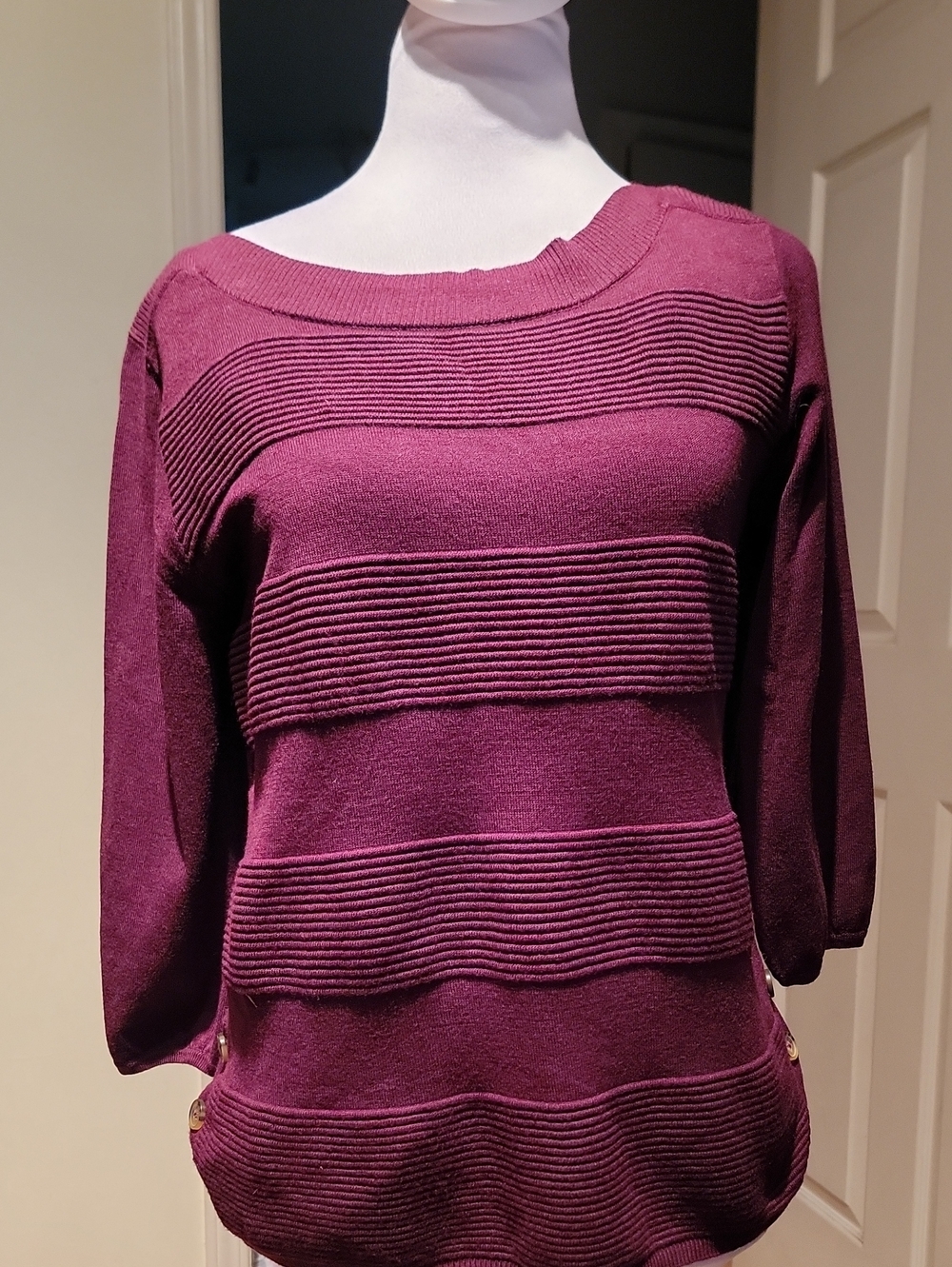 Lefty &Me Women's Ribbed Stripe Pullover Sweater - Plum